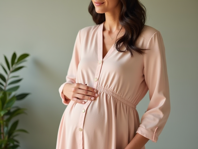 A comfortable nursing dress with buttons in the front for easy breastfeeding