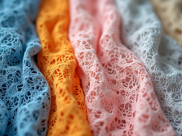 A close-up of lace fabric in various colors and textures, highlighting intricate patterns and designs