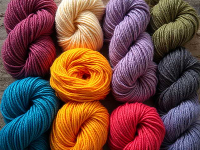 various yarns in different colors and textures arranged neatly