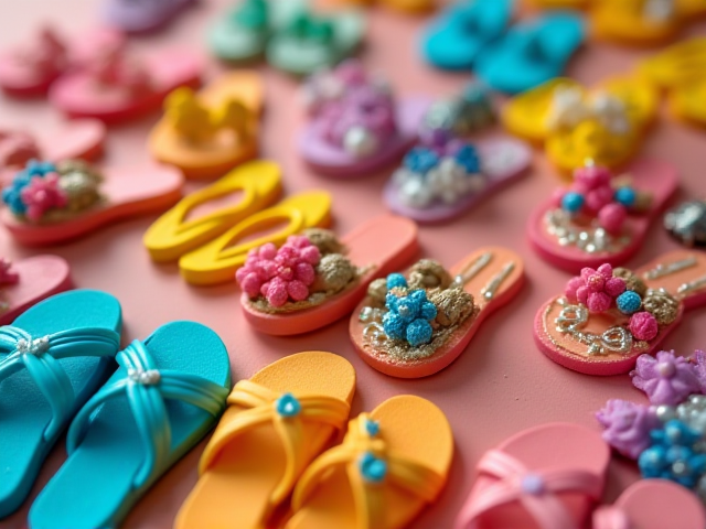 Colorful Jibbitz charms for sandals and shoes arranged in a creative display