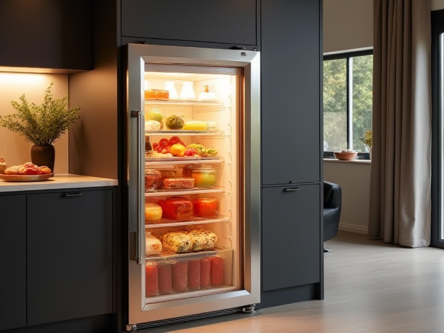 A modern and stylish kimchi refrigerator in a contemporary kitchen setting