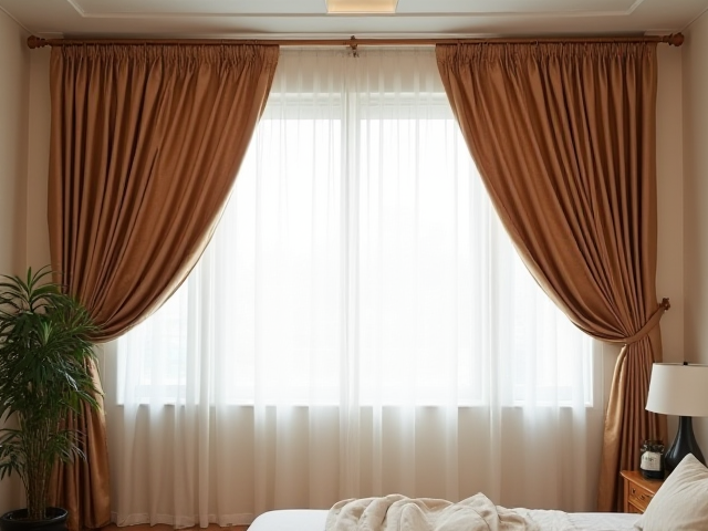 A room decorated with elegant curtains on a stylish curtain rail