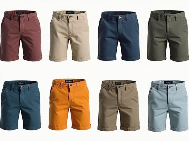 A collection of men's shorts in various styles and colors for summer fashion