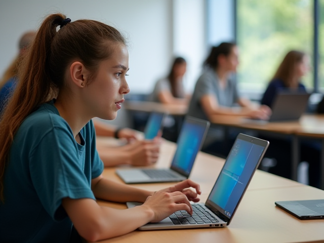 An image of Galaxy Book3 being used by a student in a college classroom