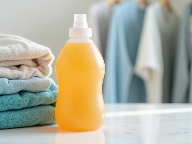 A bottle of Redroot laundry detergent placed on a clean surface with laundry in the background