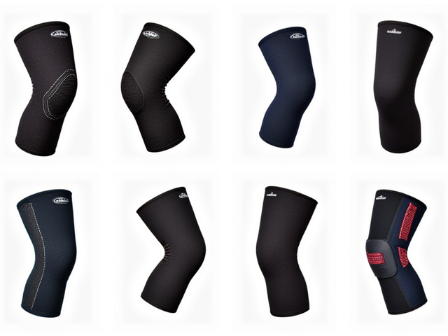 An image showing various types of knee braces and supports with different styles and colors.